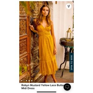 Lulus mustard yellow button up midi lace dress